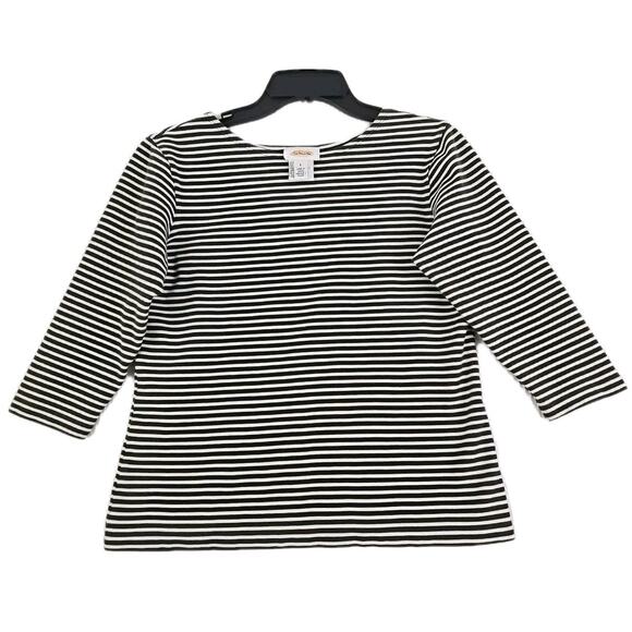 VNTG. Talbots ~Woman Size S~ Black/White Striped Cotton Blend 3/4 Sleeve Top. - Picture 1 of 11